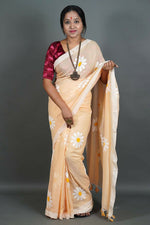 Thumbnail for Exclusive Collection Cream Pure Cotton Saree With Sunflower Design