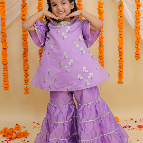Lil Drama Mishti Purple Kurta and Sharara Set For Girls
