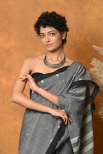 Thumbnail for Very Much Indian Handloom Pure Cotton Saree With Sleek Border - Grey - Distacart