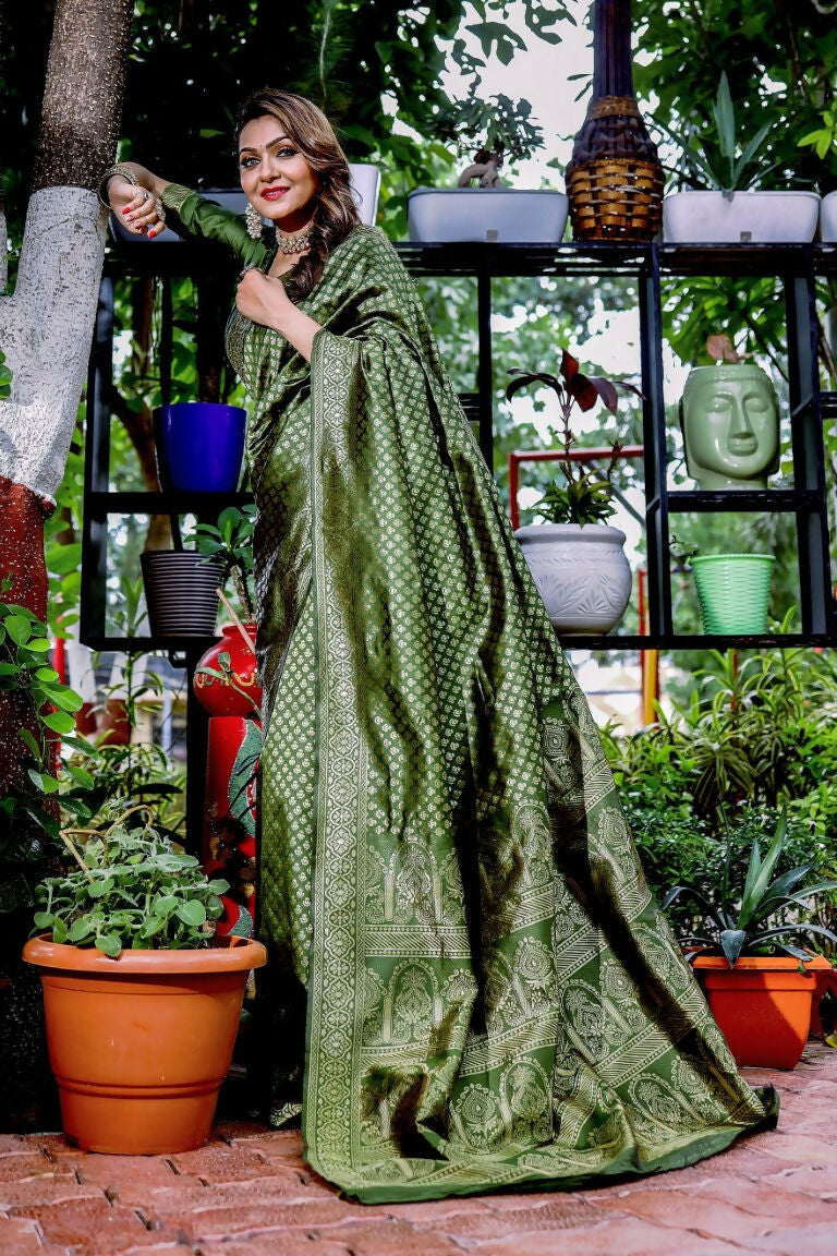 Partywear Designer Mendi Banarasi Silk Fancy Saree - Starwalk - Distacart