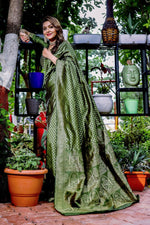 Thumbnail for Partywear Designer Mendi Banarasi Silk Fancy Saree - Starwalk - Distacart
