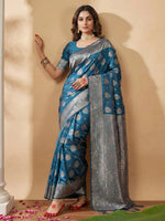 Thumbnail for Shree Shyam Fashion Teal Blue Silk Blend Saree - Distacart