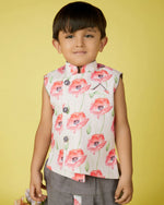 Thumbnail for Joban Fashion Kids Island Cotton Sleeveless printed Kurta and Solid Dhoti - Grey - Distacart