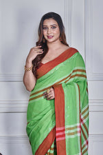 Thumbnail for Morchari Green Cotton Handloom Mirror Work Saree Unstitched Blouse