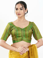 Thumbnail for Joban Fashion Green Brocade Padded Blouse With Sweetheart Neck Elbow Sleeves