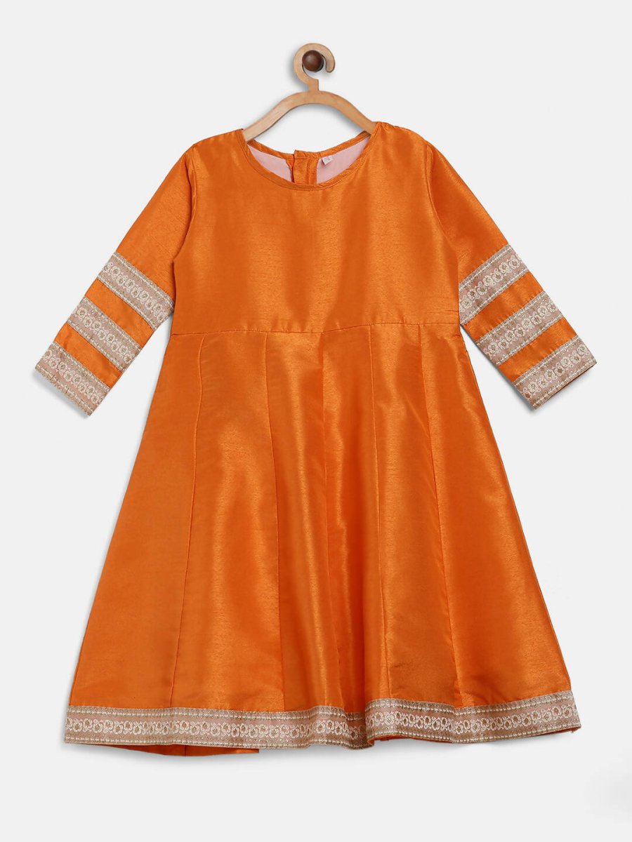 Ahalyaa Orange Poly Silk Anarkali Kids Kurta With Dupatta Set For Girls - Distacart