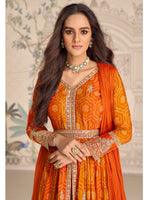 Thumbnail for Evanik Designer Chinon Silk Embroidered Work Wedding Anarkali Suit - Distacart