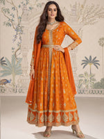 Thumbnail for Evanik Designer Chinon Silk Embroidered Work Wedding Anarkali Suit - Distacart