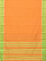 Thumbnail for Orange and Light Green Bamboo Cotton Saree with Big Checks Design No Blouse - Global Threads - Distacart