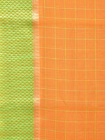 Thumbnail for Orange and Light Green Bamboo Cotton Saree with Big Checks Design No Blouse - Global Threads - Distacart