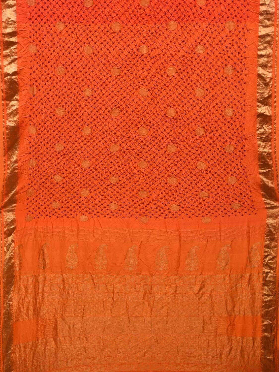 Orange Bandhani Kanchipuram Silk Handloom Saree with Small Buta Design - Global Threads - Distacart