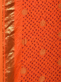 Thumbnail for Orange Bandhani Kanchipuram Silk Handloom Saree with Small Buta Design - Global Threads - Distacart