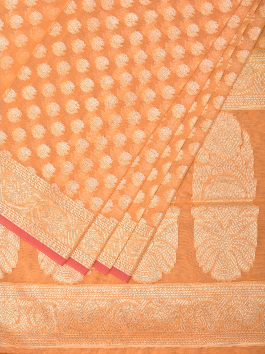 Orange Cut Work Cotton Silk Saree with All Over Banaras Design - Global Threads - Distacart