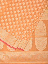 Thumbnail for Orange Cut Work Cotton Silk Saree with All Over Banaras Design - Global Threads - Distacart