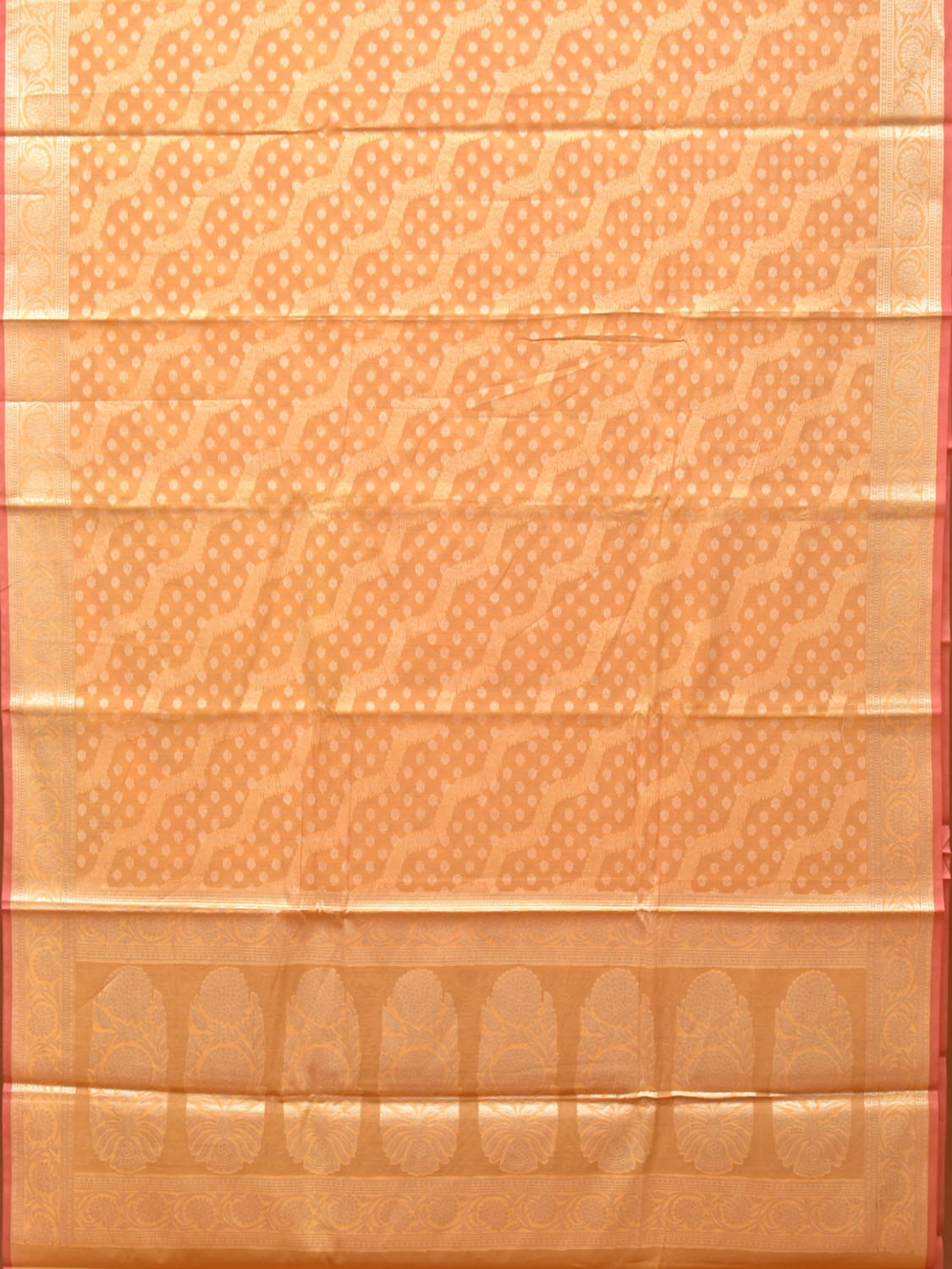 Orange Cut Work Cotton Silk Saree with All Over Diagonal Banaras Design - Global Threads - Distacart