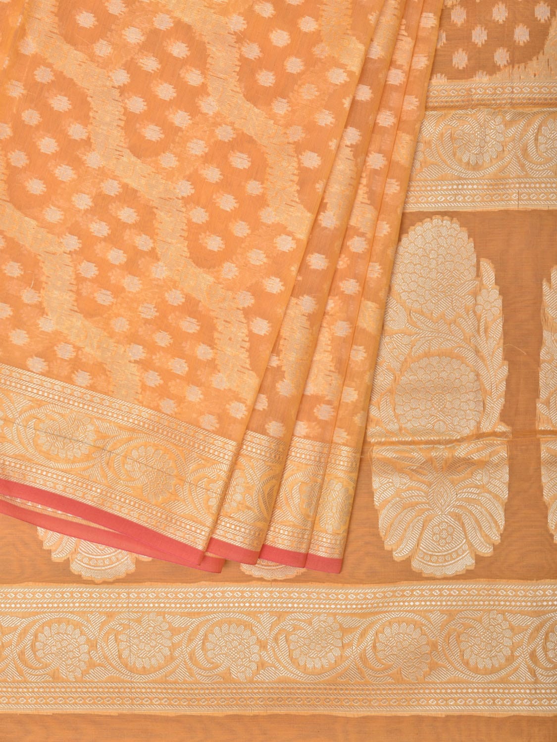 Orange Cut Work Cotton Silk Saree with All Over Diagonal Banaras Design - Global Threads - Distacart
