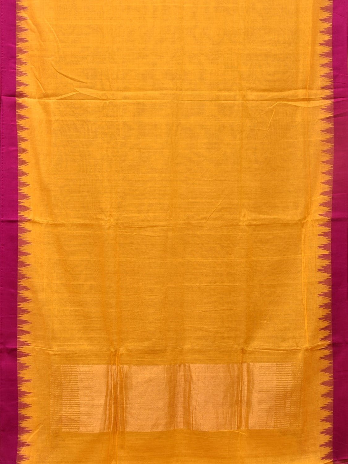 Orange Green Khadi Cotton Handloom Plain Saree with Temple Border Design - Global Threads - Distacart