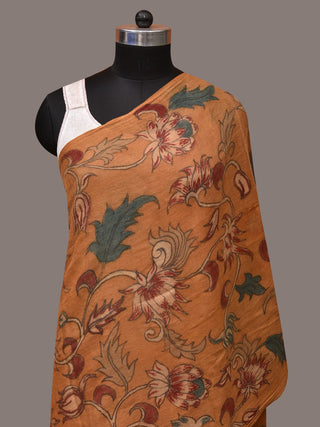 Orange Kalamkari Hand Painted Woolen Handloom Stole with Floral Design - Global Threads - Distacart