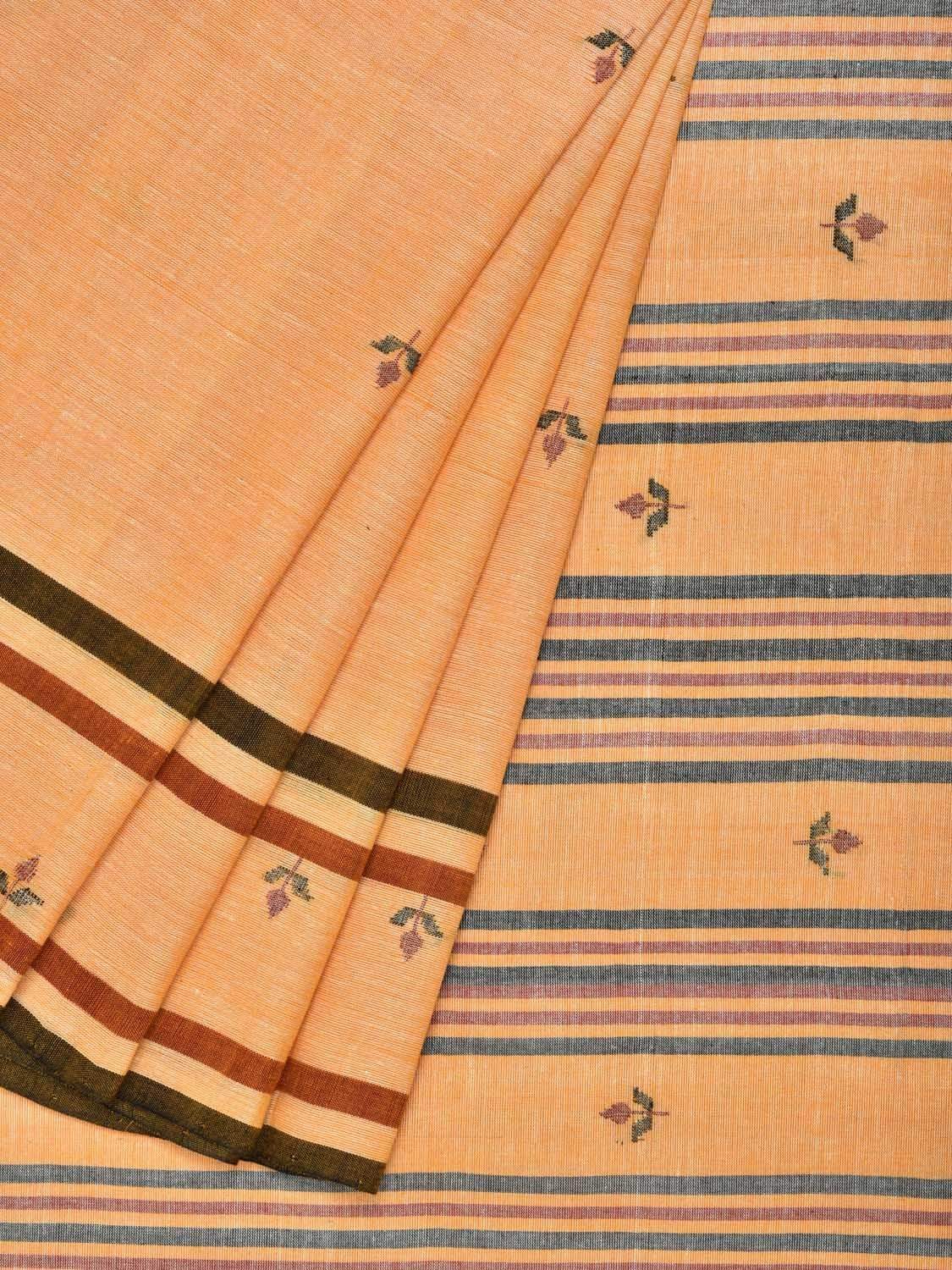 Orange Khadi Cotton Handloom Saree with Jamdani Buta Design - Global Threads - Distacart