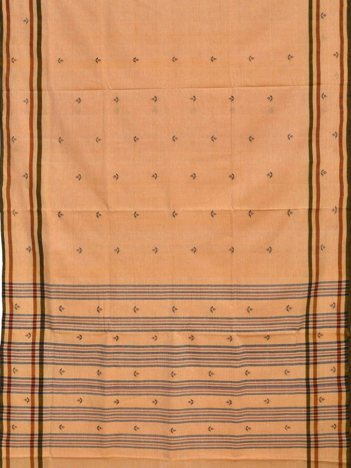 Orange Khadi Cotton Handloom Saree with Jamdani Buta Design - Global Threads - Distacart