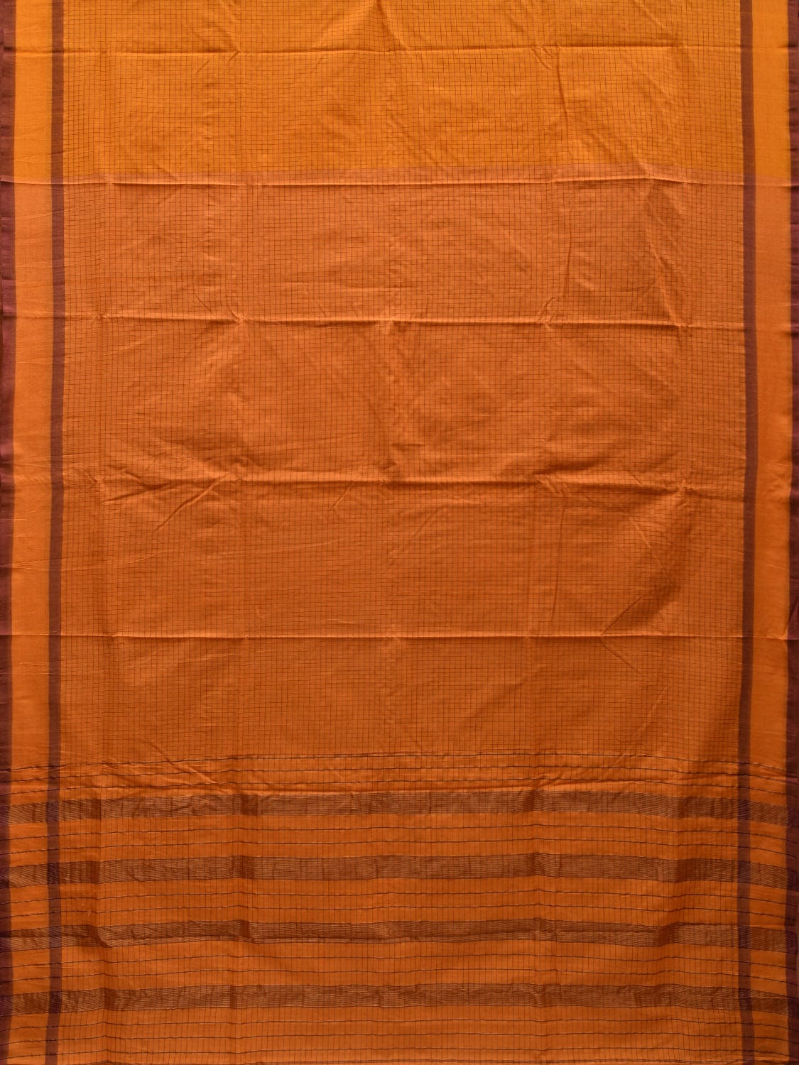 Orange Narayanpet Cotton Handloom Saree with Checks Design - Global Threads - Distacart