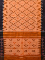 Thumbnail for Orange Pochampally Ikat Cotton Handloom Saree with Grill and Big Temple Border Design No Blouse - Global Threads - Distacart
