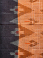 Thumbnail for Orange Pochampally Ikat Cotton Handloom Saree with Grill and Big Temple Border Design No Blouse - Global Threads - Distacart