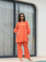 Thumbnail for Yufta Orange Polka Dot Print Top And Trouser Co Ord Set
