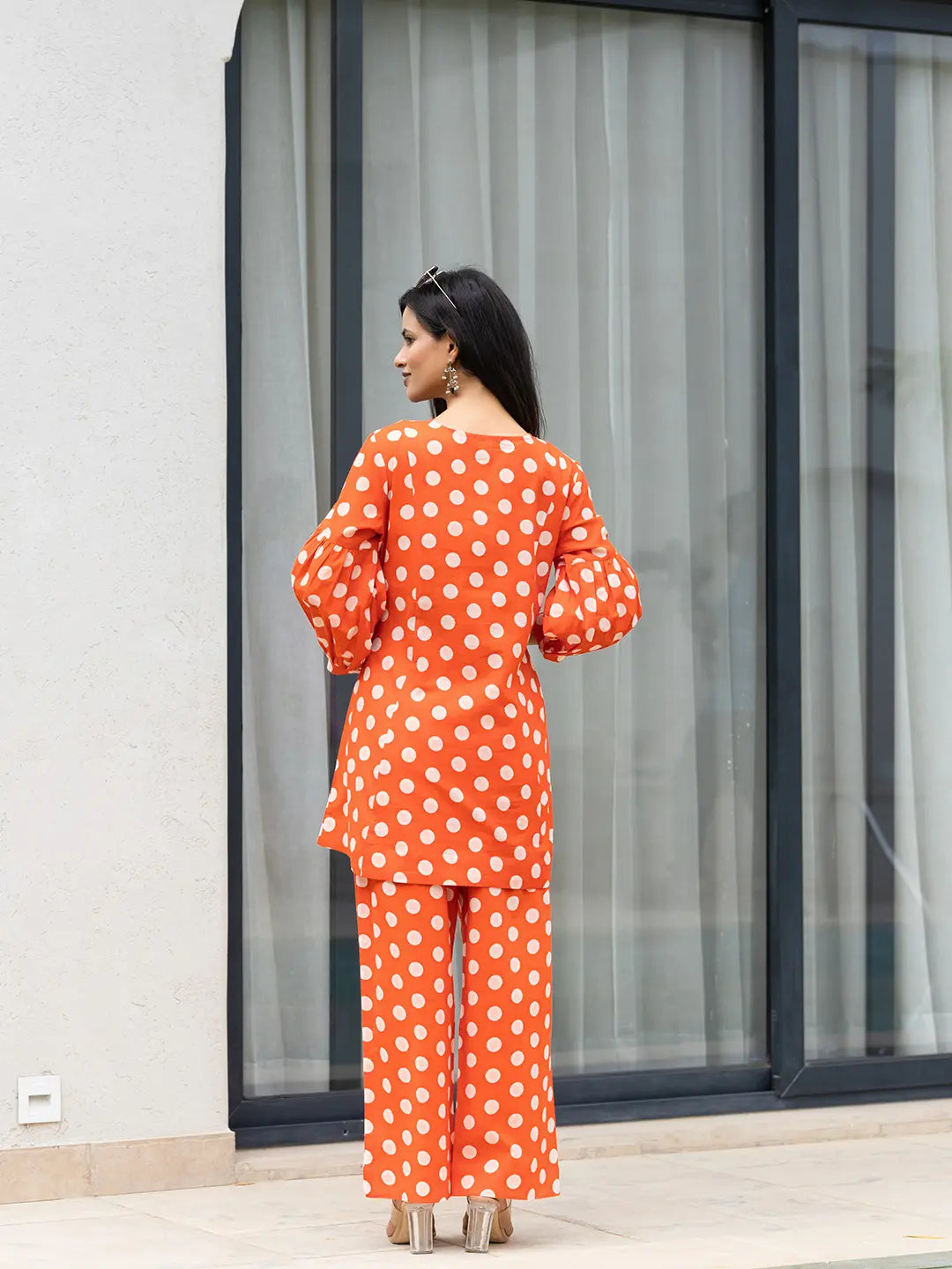 Yufta Orange Polka Dot Print Top And Trouser Co Ord Set