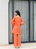 Thumbnail for Yufta Orange Polka Dot Print Top And Trouser Co Ord Set