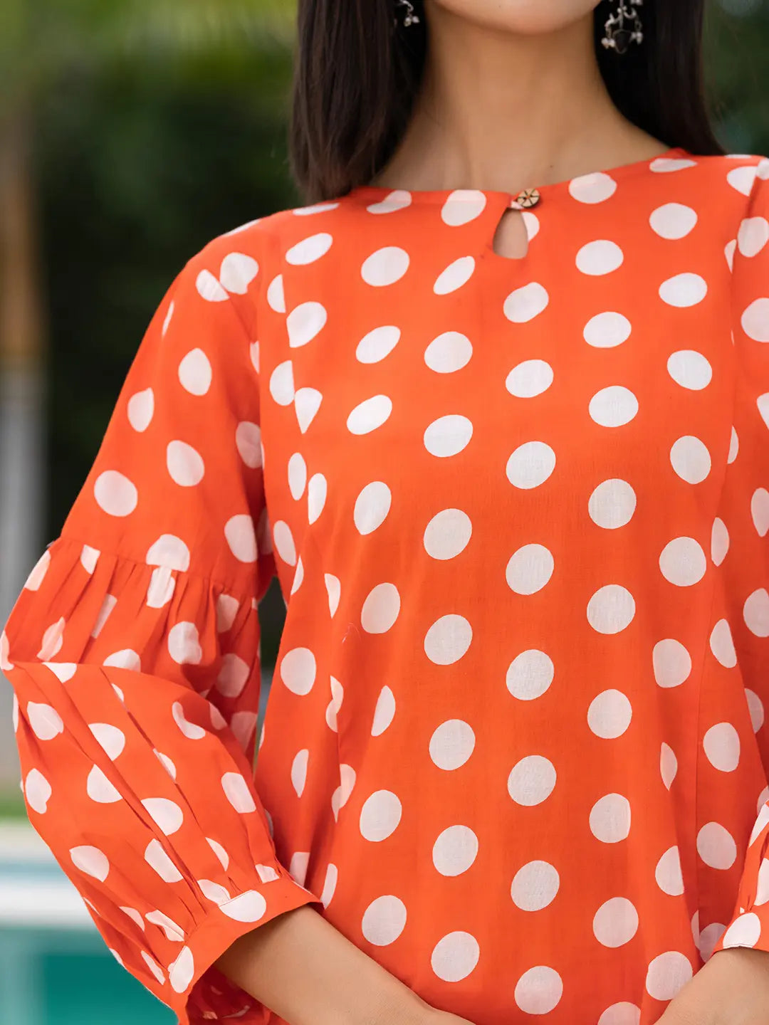 Yufta Orange Polka Dot Print Top And Trouser Co Ord Set