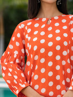 Thumbnail for Yufta Orange Polka Dot Print Top And Trouser Co Ord Set