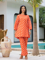 Thumbnail for Yufta Orange Polka Dot Print Top And Trouser Co Ord Set