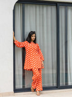 Thumbnail for Yufta Orange Polka Dot Print Top And Trouser Co Ord Set