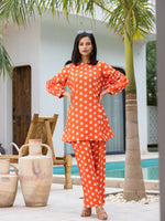 Thumbnail for Yufta Orange Polka Dot Print Top And Trouser Co Ord Set