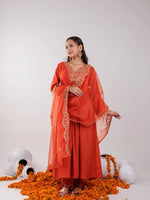 Thumbnail for Yufta Orange Silk Embroidered Kurta Dupatta Set