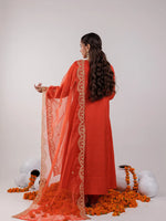 Thumbnail for Yufta Orange Silk Embroidered Kurta Dupatta Set