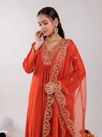 Thumbnail for Yufta Orange Silk Embroidered Kurta Dupatta Set