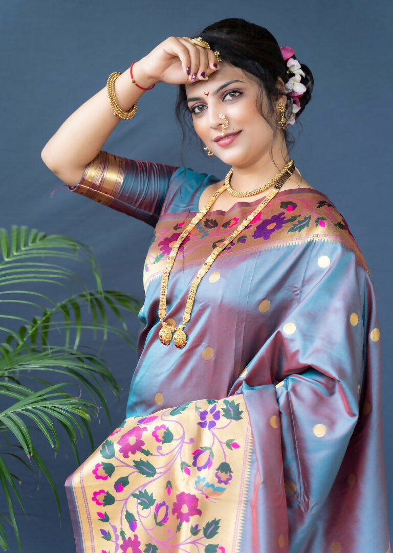Jyoti Fashion Women's Grey Paithani Silk Zari Woven Saree with Blouse - Distacart