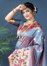 Thumbnail for Jyoti Fashion Women's Grey Paithani Silk Zari Woven Saree with Blouse - Distacart