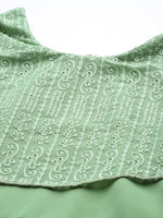 Thumbnail for Juniper Women's Sagegreen Georgette Embroidered Asymmetric Dress - Distacart