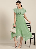 Thumbnail for Juniper Women's Sagegreen Georgette Embroidered Asymmetric Dress - Distacart