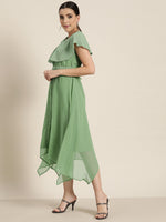 Thumbnail for Juniper Women's Sagegreen Georgette Embroidered Asymmetric Dress - Distacart