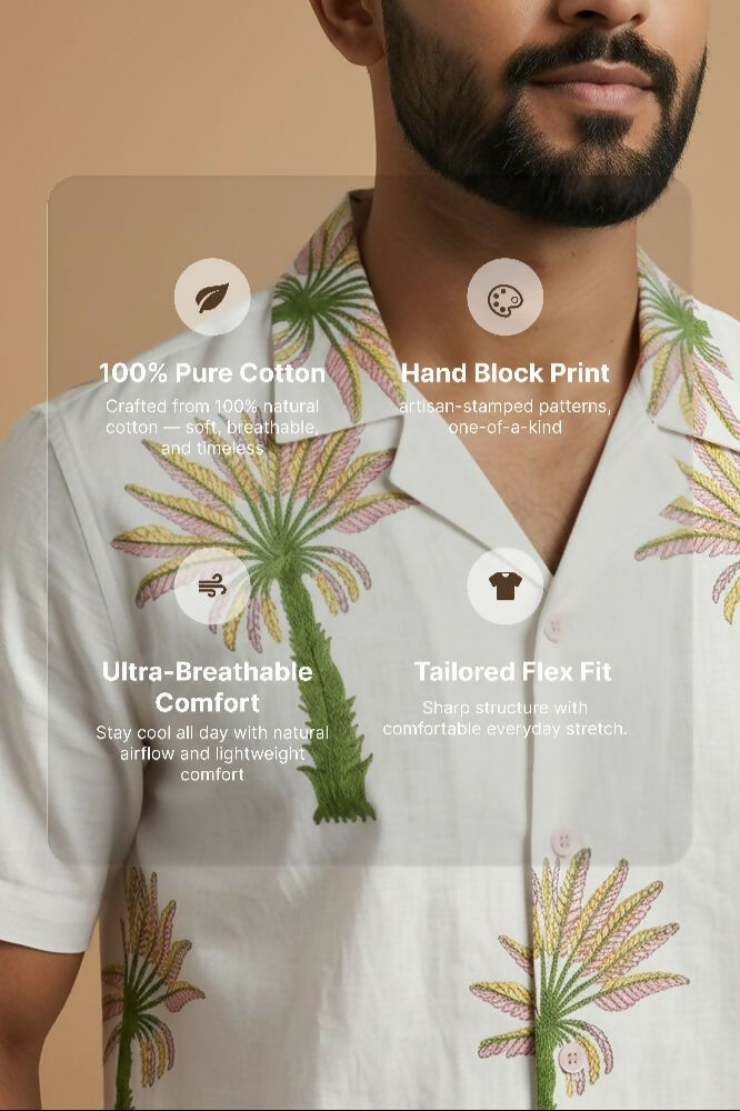 Leisure — Ivory Ajrakh Cotton Shirt by Hilo Design - Dista
