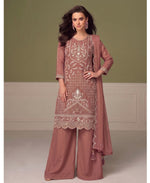 Thumbnail for KC Beautiful Peach Chiffon Silk Hand Embroidery Suit For Women - Dista