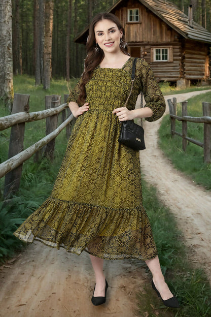 Souchii Black Bandhani Printed Ethnic Fit & Flare Dress - Dista