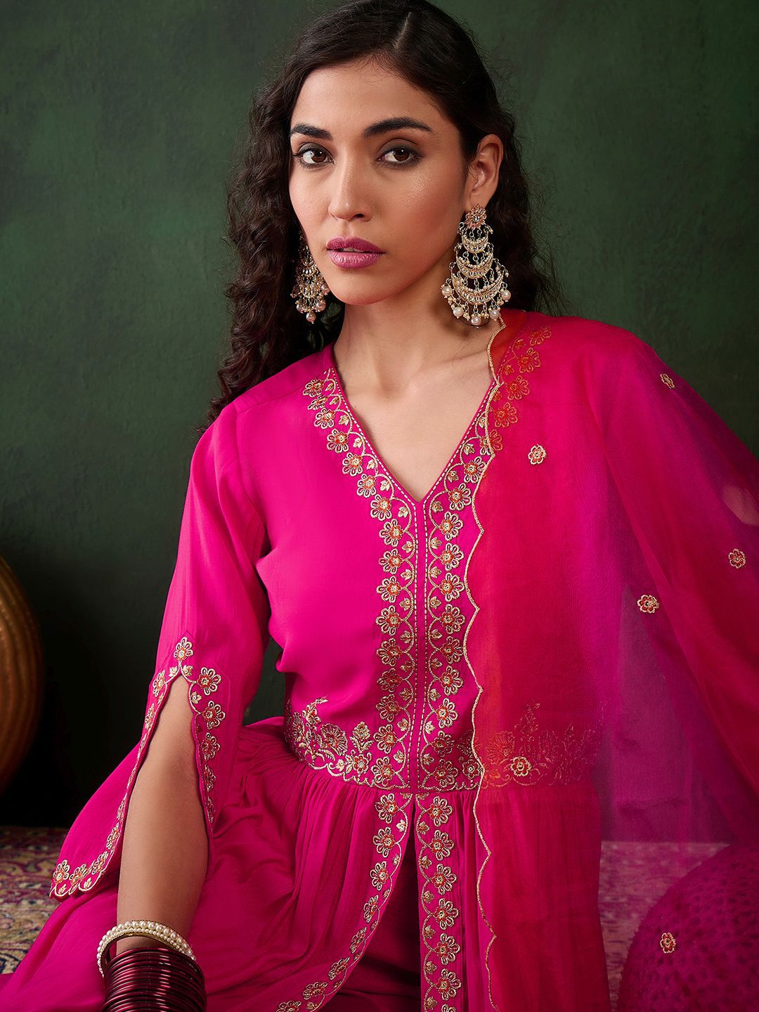 Sangria Embroiderd Kurta & Trousers with Dupatta - Distacart