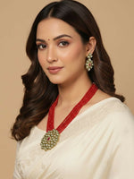 Thumbnail for NVR Women Gold Plated Red Kundan Jewellery Set - Distacart