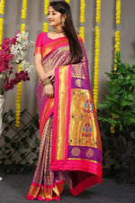 Thumbnail for Jyoti Fashion Women's Purple Banarasi Silk Zari Woven Saree with Blouse - Distacart