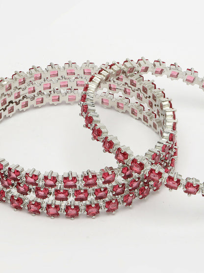 NVR Women's Set of 4 Pink CZ Stone-Studded Handcrafted Bangles - Distacart